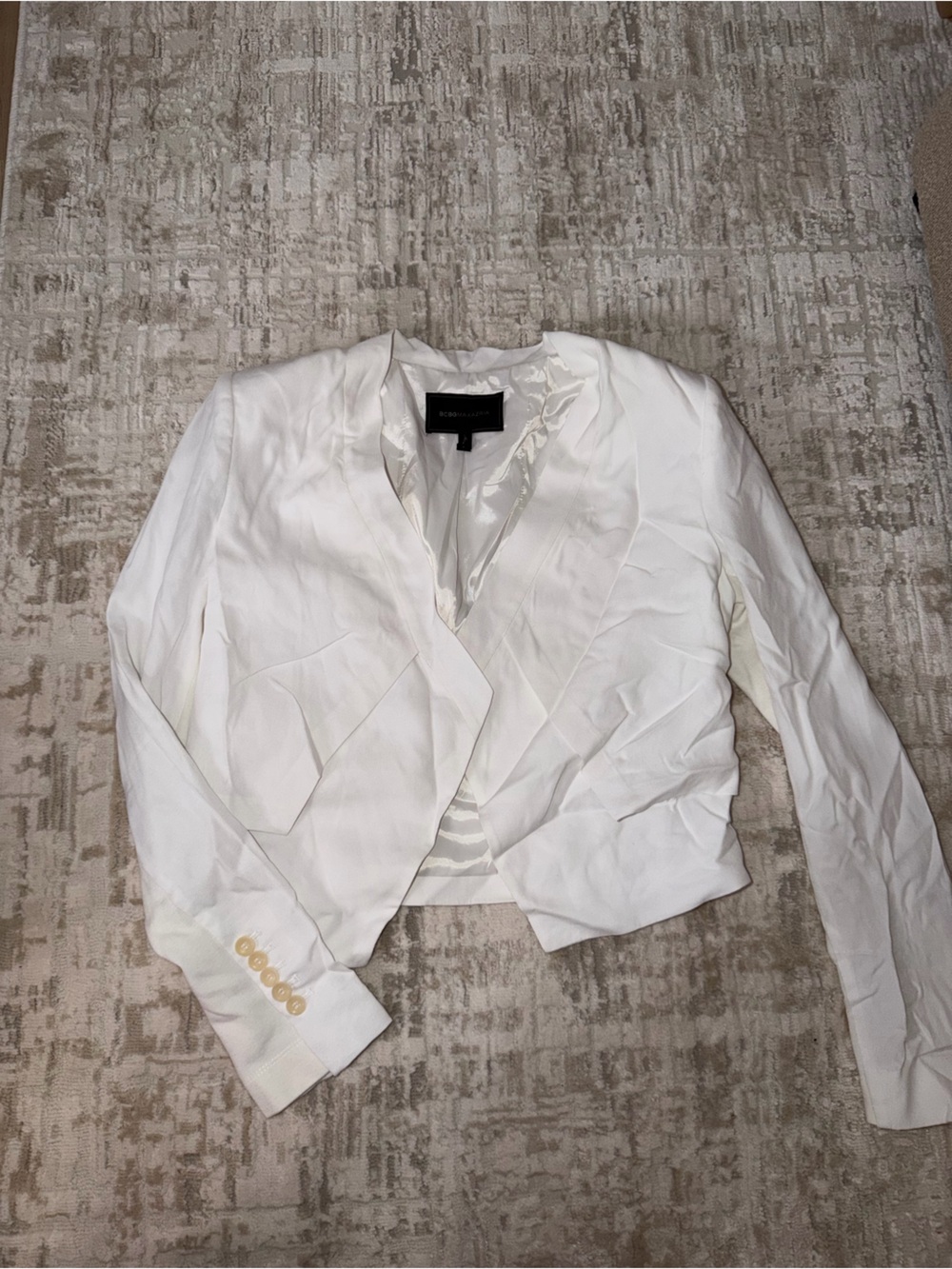 BCBGMaxAzria White Cropped Button-Detail Blazer